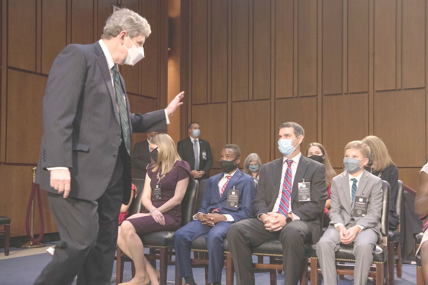 Senator Kennedy greets Judge Barrett's family